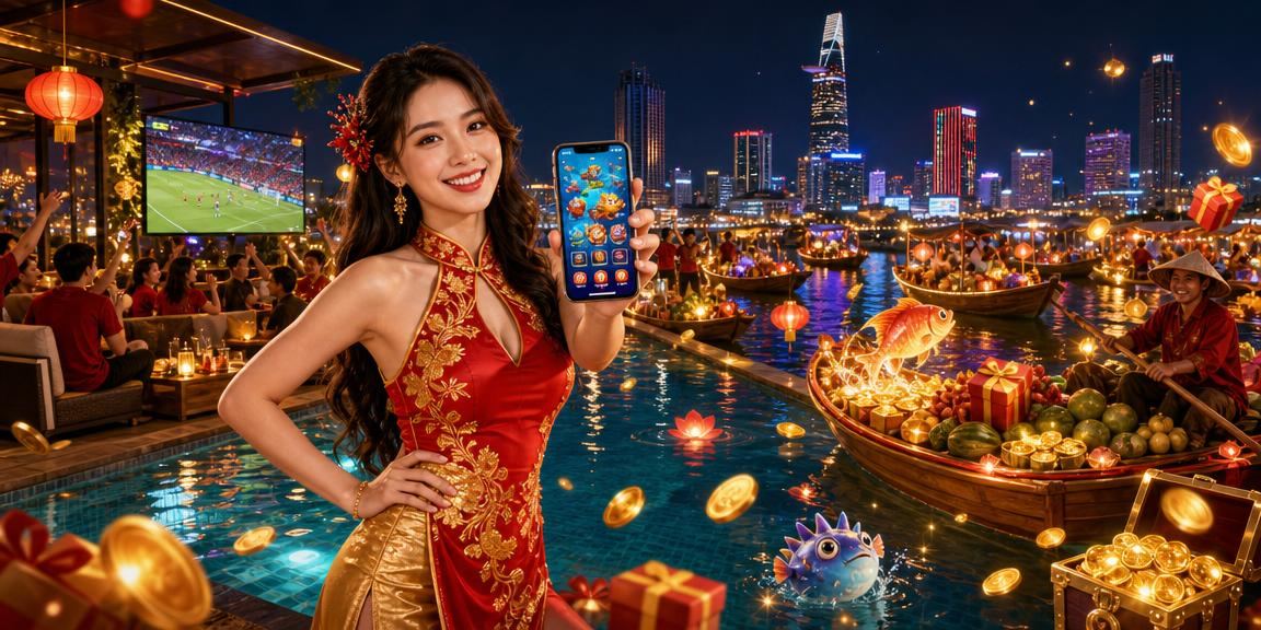 Cảnh ban đêm nhộn nhịp tại chợ đêm TP. Hồ Chí Minh, người chơi tham gia bắn cá online